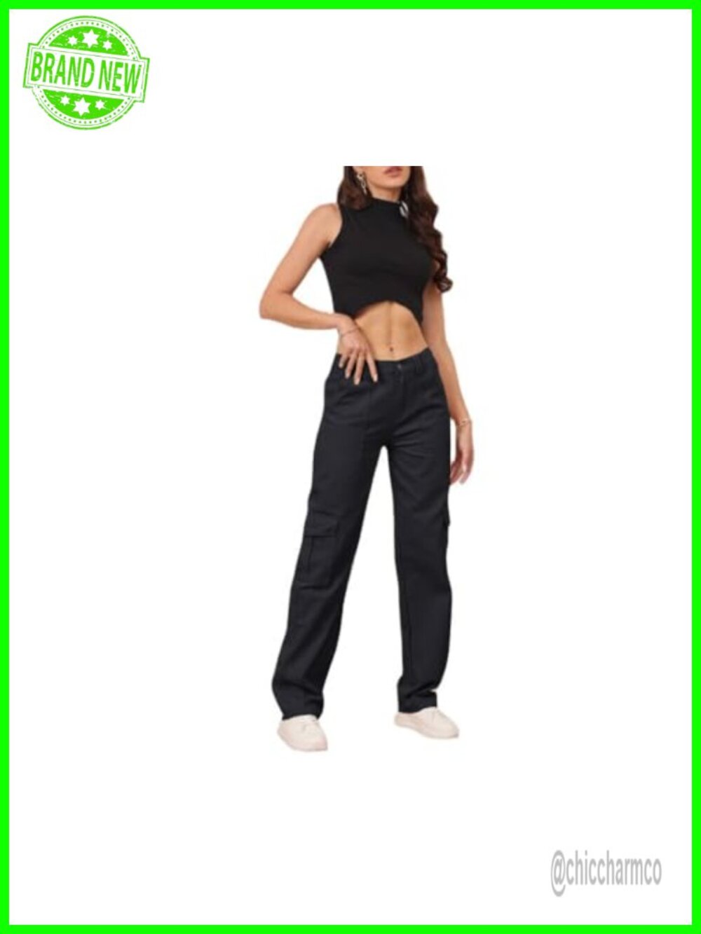 Cargo Pants High Waisted Relaxed Fit Wide Leg Y2K Streetwear 6 Pockets